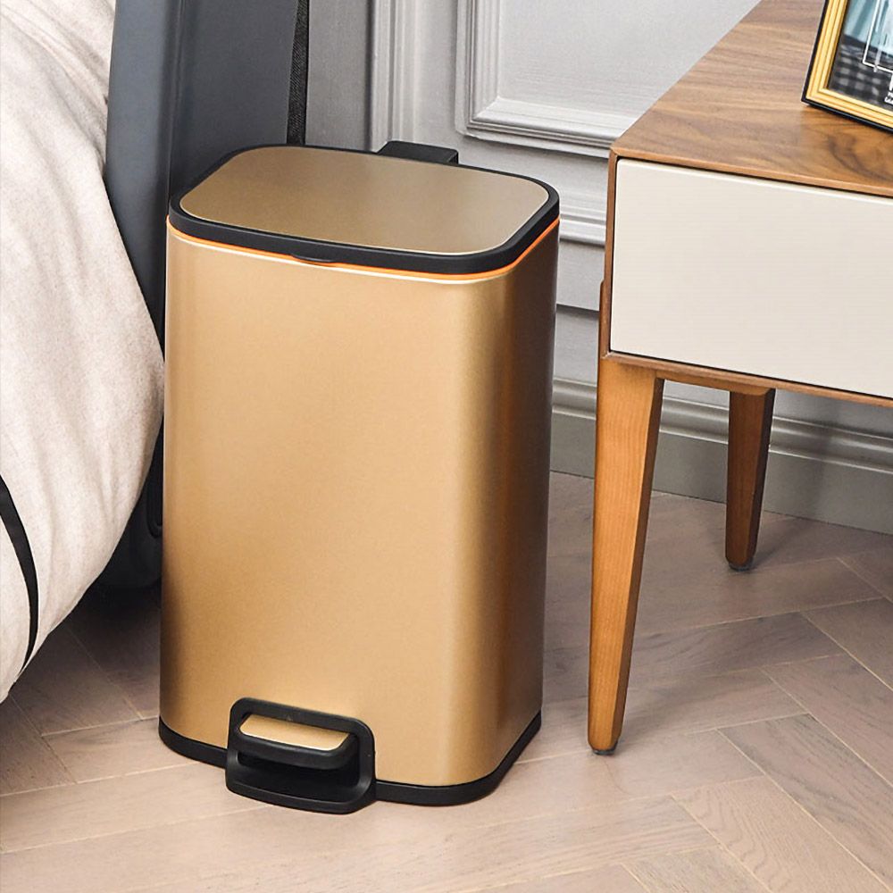 Gold Foot Pedal Stainless Steel Long Cylindrical Trash Can with Lid