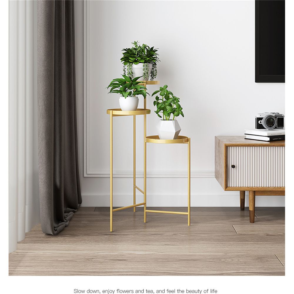 Modern Foldable Indoor Standing Plant Stand in Gold with Lid-Gold