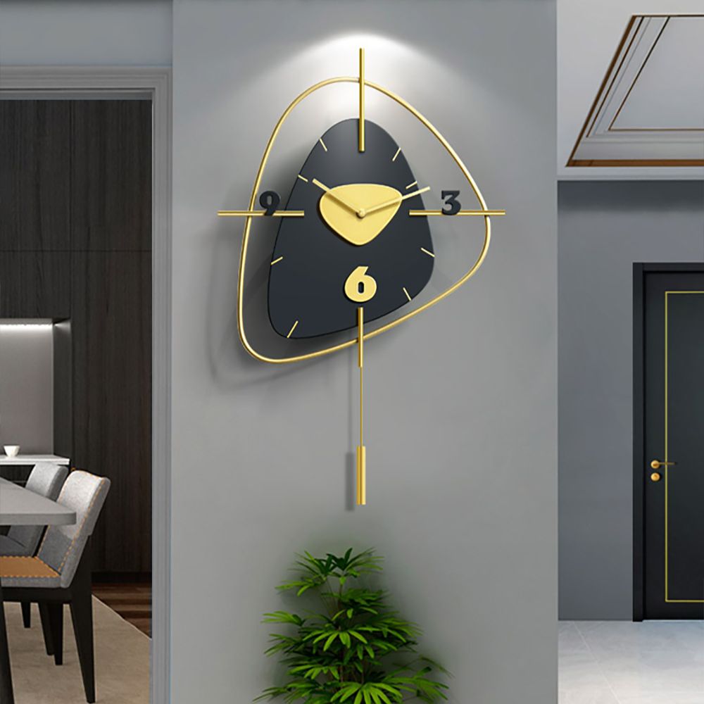 Black Creative Nordic Swingable Wall Clock Delicate Metal Pendulum Home
