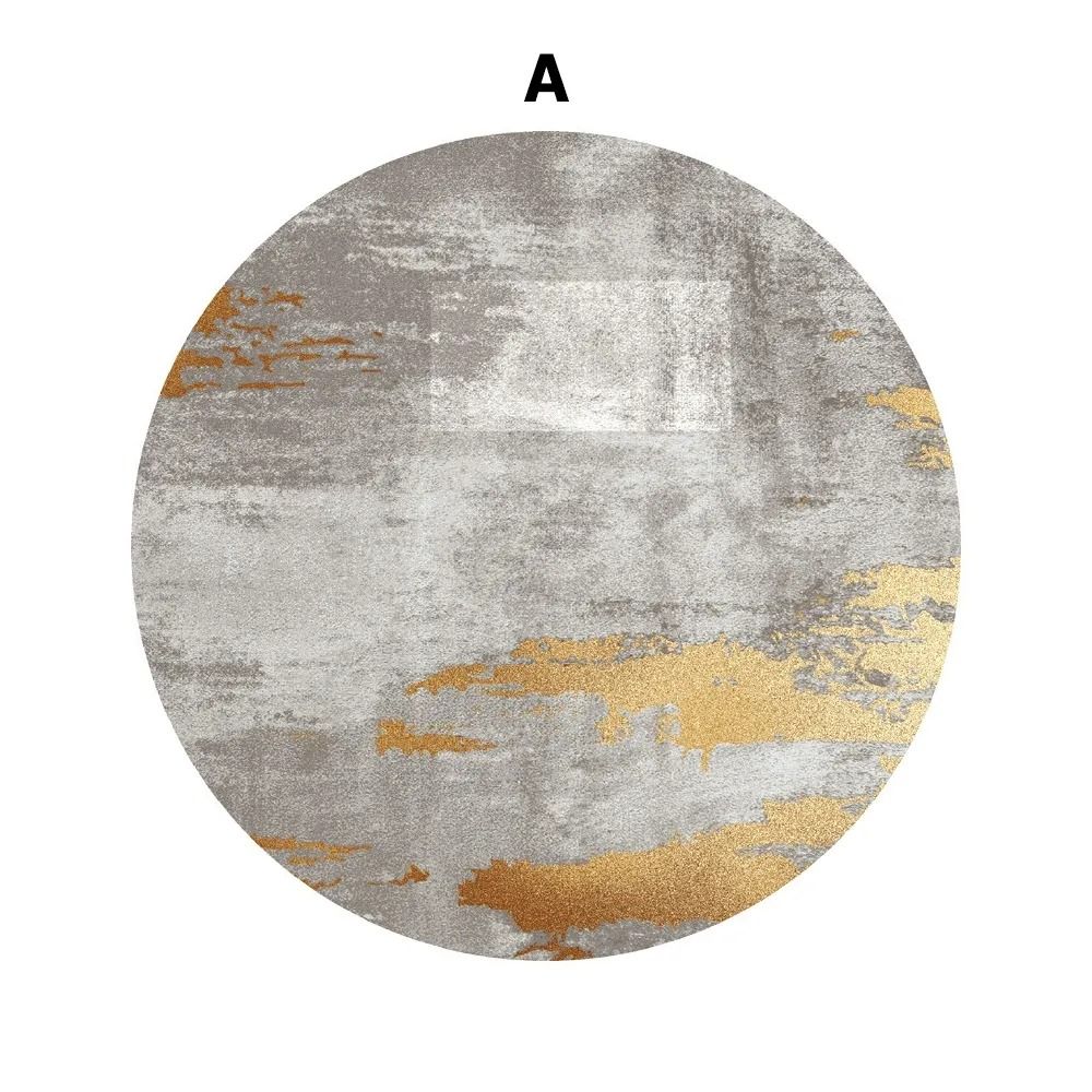 Modern Gray and Gold Abstract Round Velvet Indoor Area Rug 4'