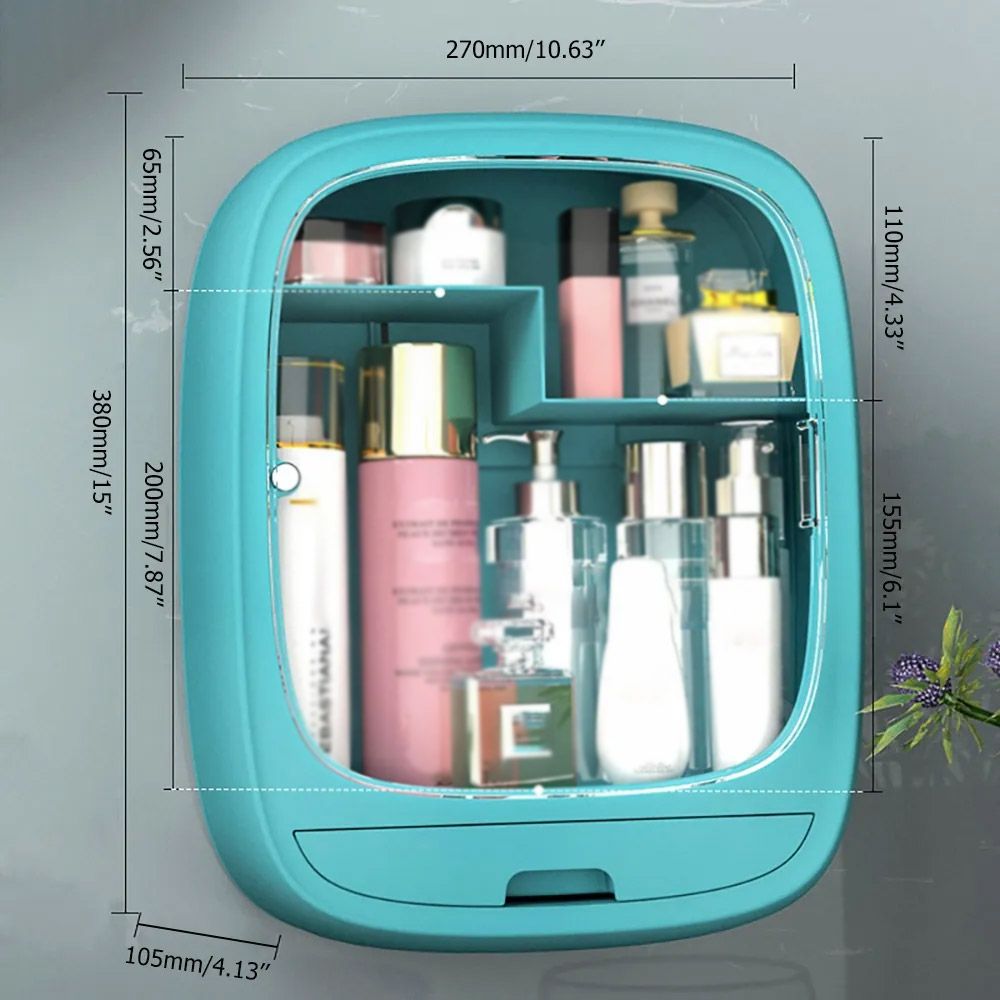 WallMounted Rectangular Blue Cosmetic Storage Box Cute Makeup