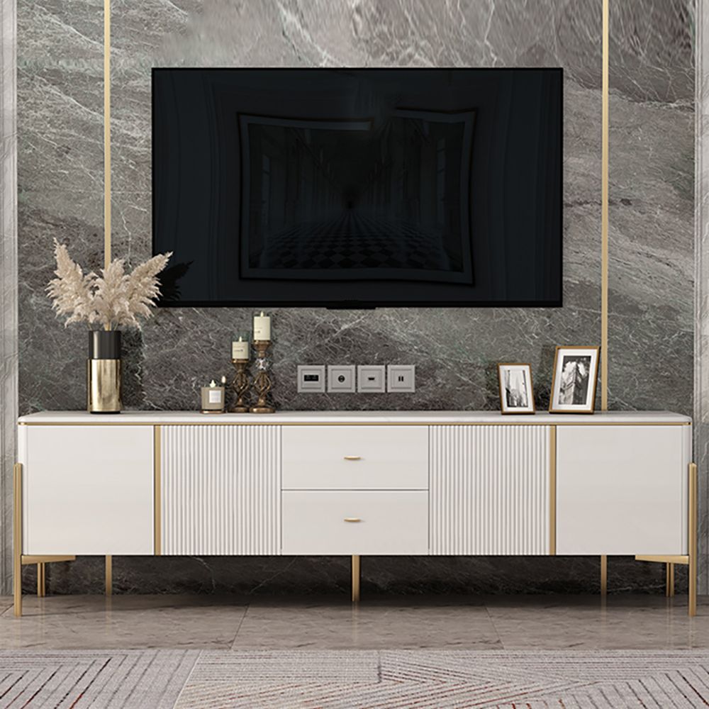 70" Black TV Stand Light Luxury Faux Marble Top with Storage Gold