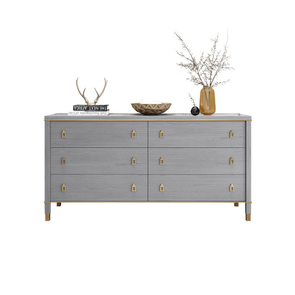 Minimalist Gray Dresser 6Drawer in Gold