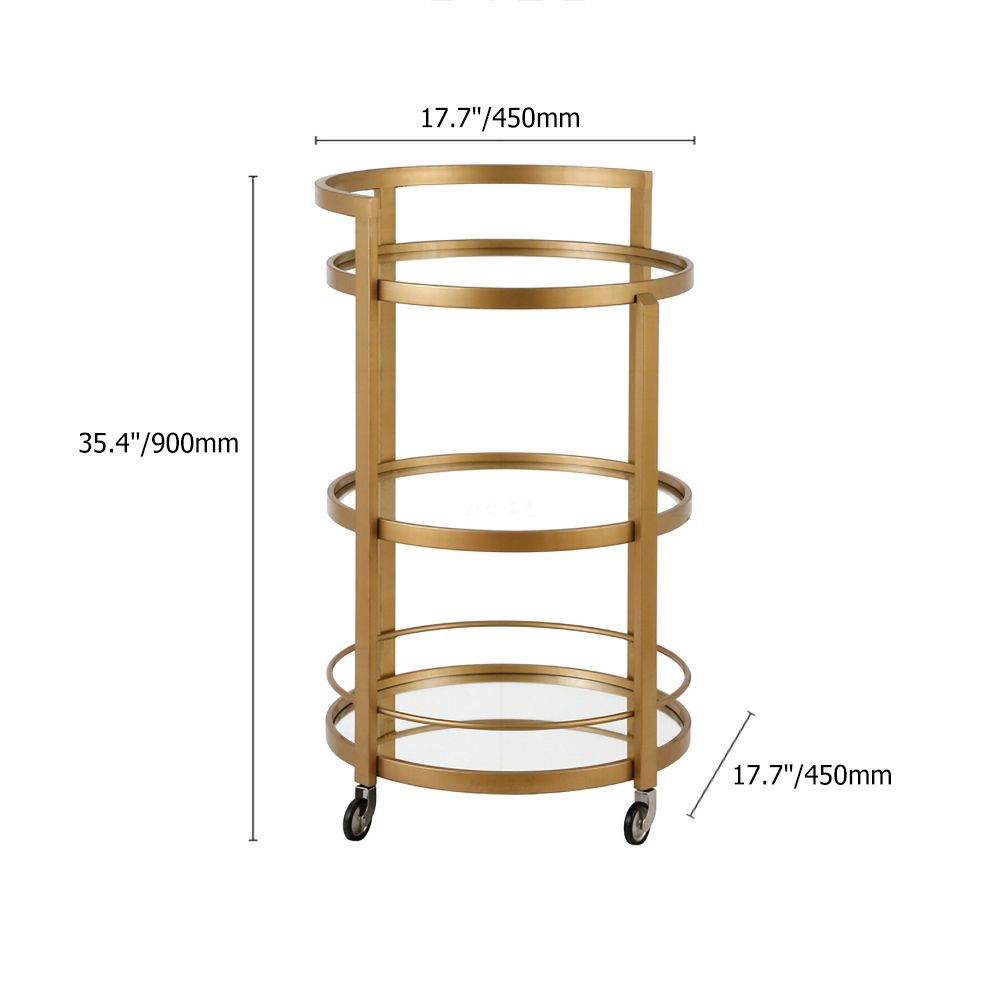 Black Modern Round Bar Cart on Wheels 3 Tiers Glass and Metal