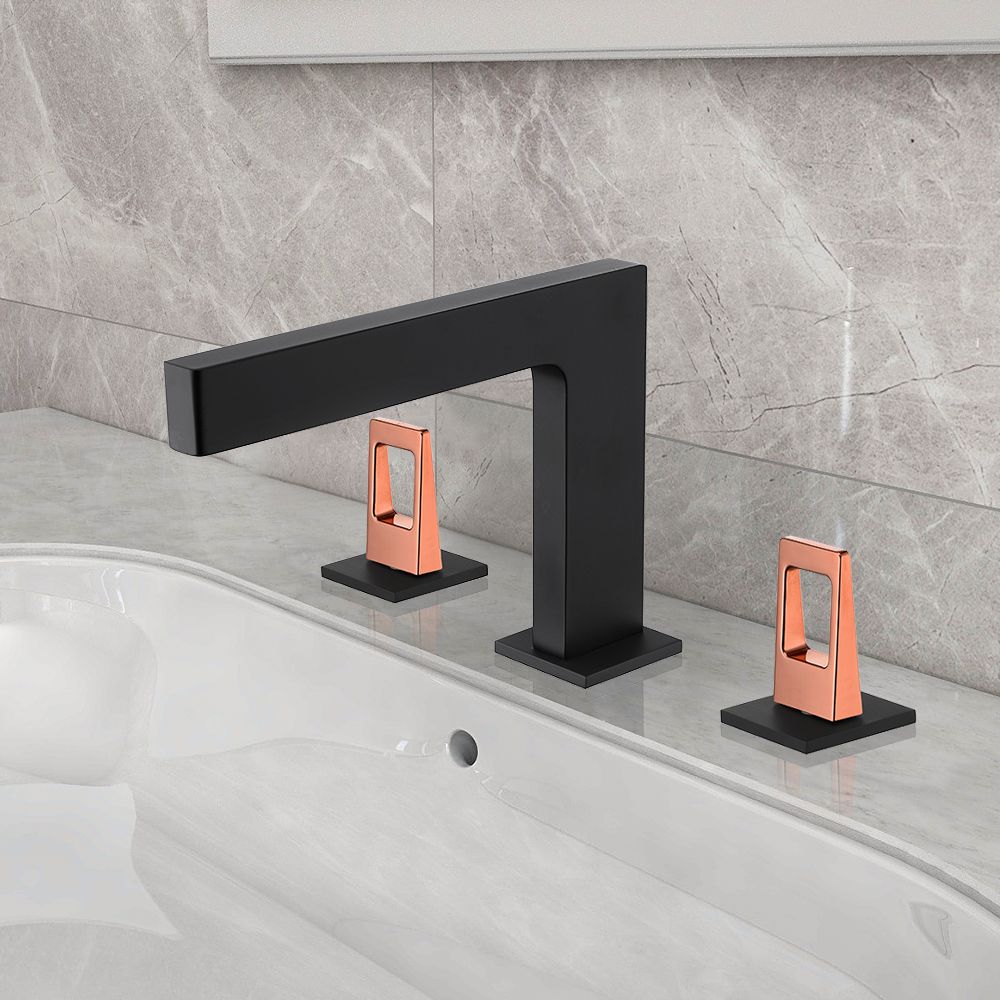 Rose Gold & Black Bathroom Widespread Sink Faucet Double Handle Solid Brass