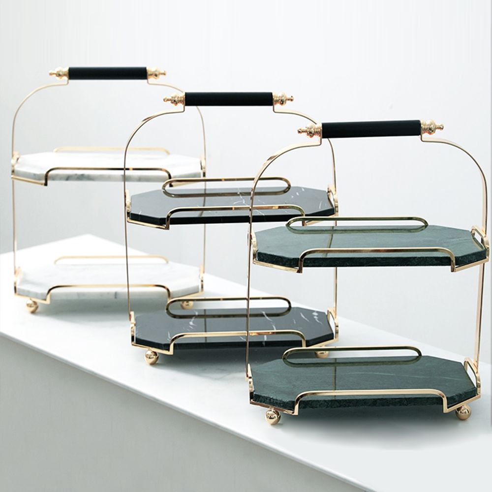 Green 2Tier Modern Marble Desk Organizer Vanity Tray with Handle