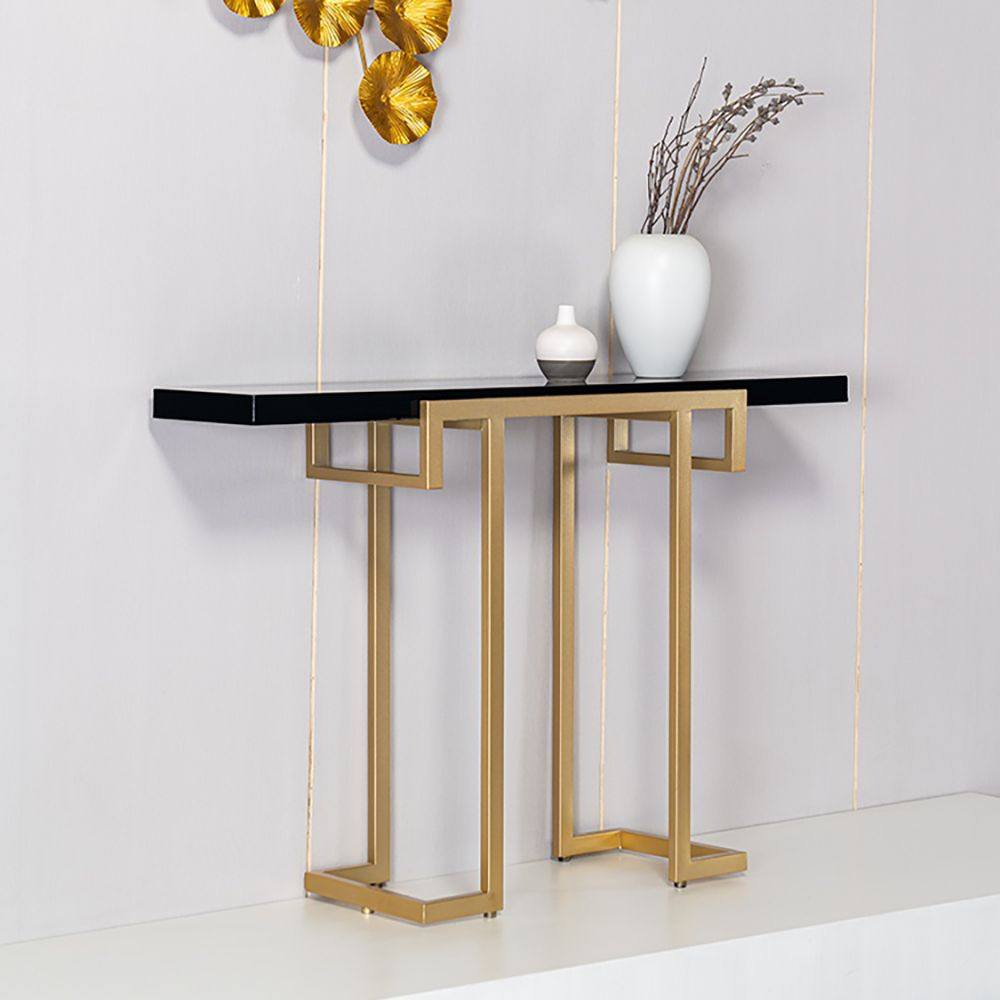 Black Modern Narrow Console Table with MDF Top & Metal Frame