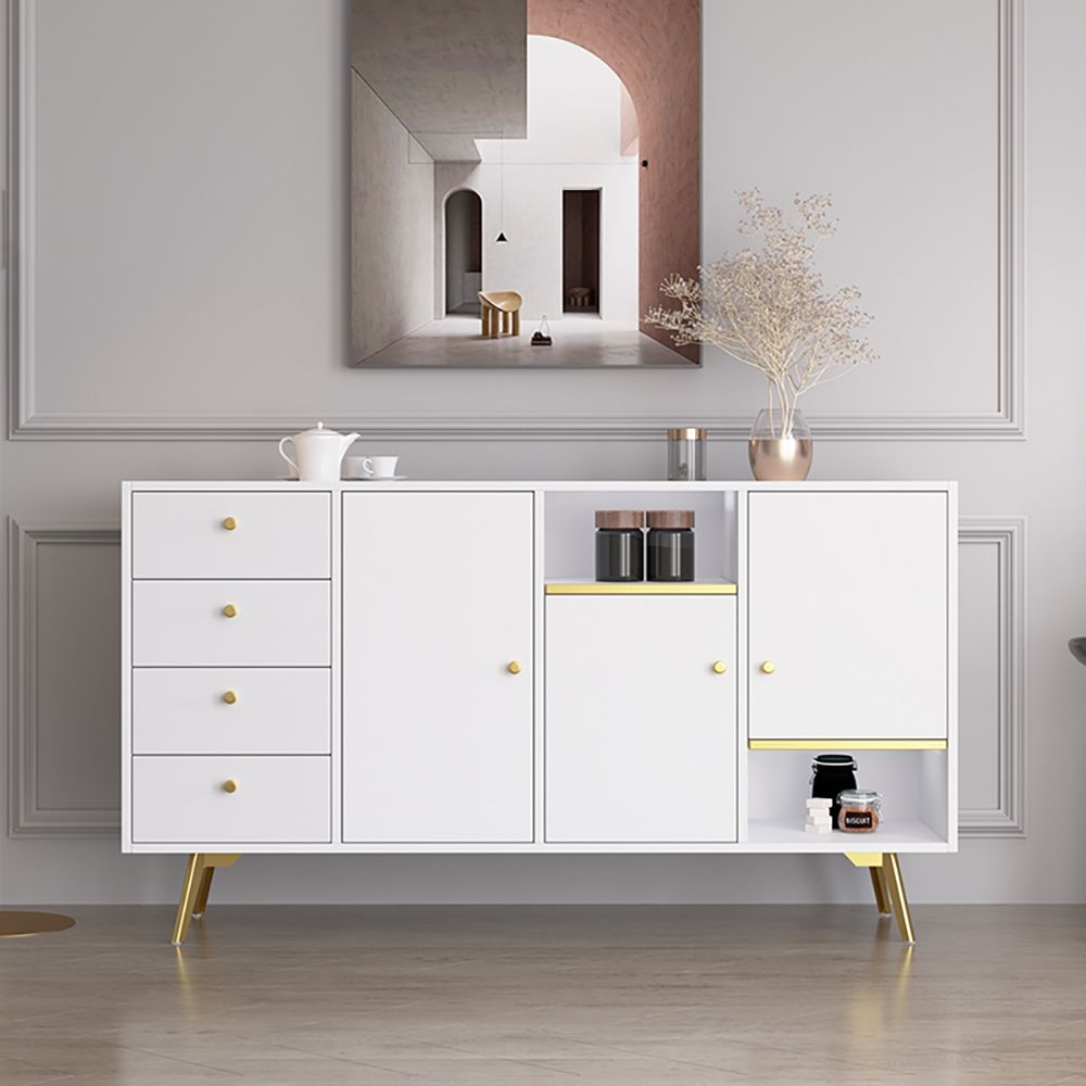 White Modern Buffet 3-Doors 4-Drawers Sideboard Gold Finish