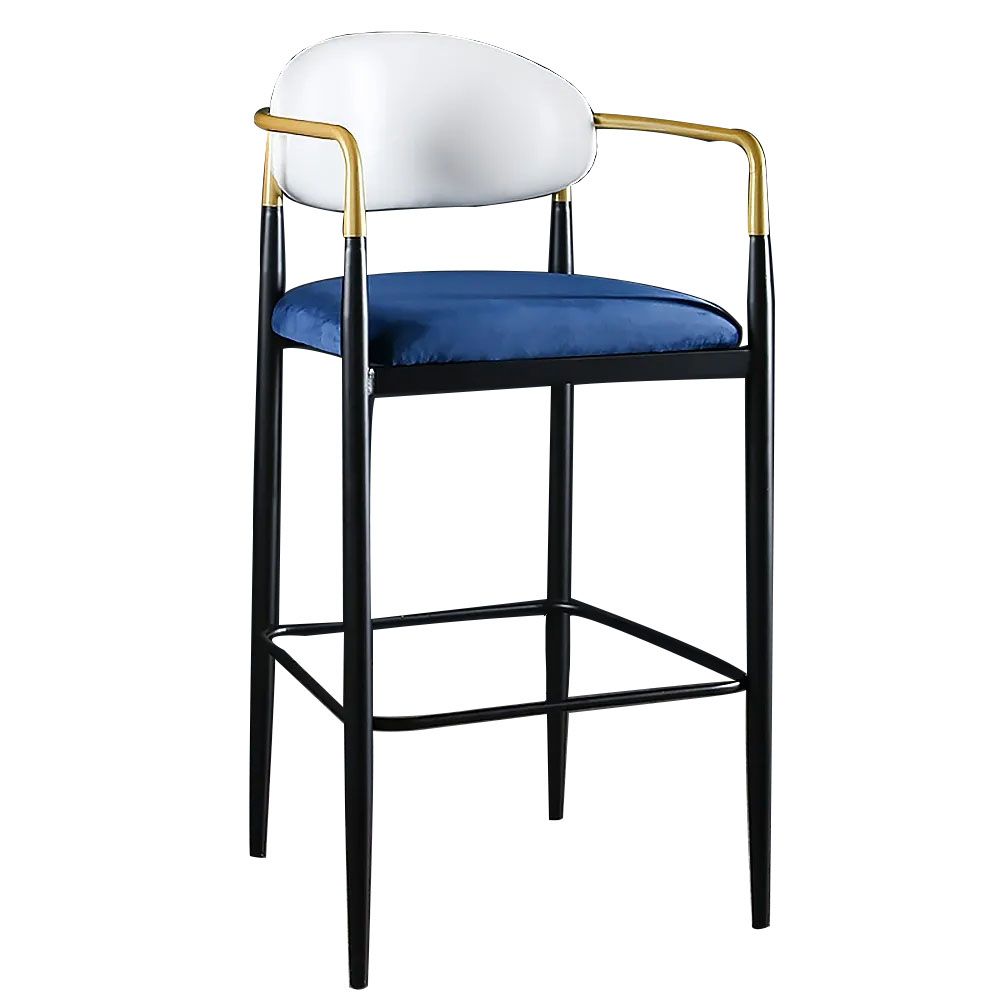 White Velvet Upholstered Bar Stool MidCentury Counter Height Arm Chair