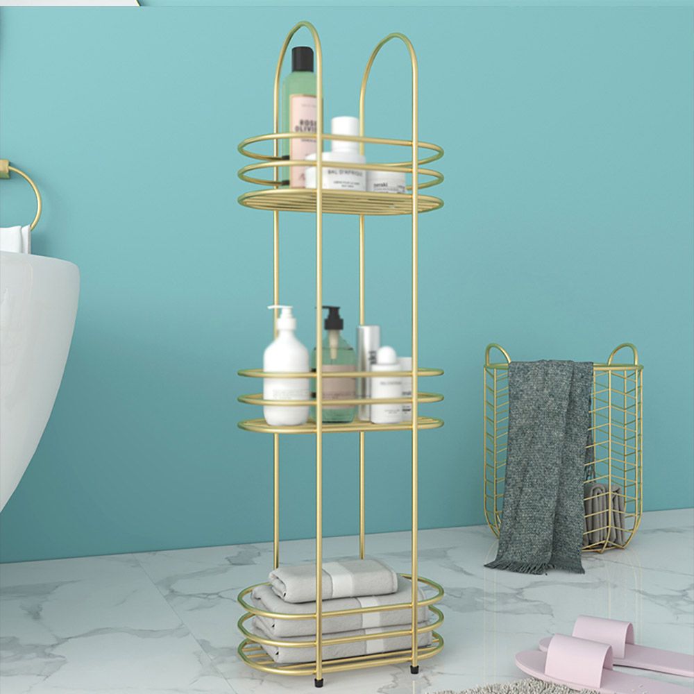 3 Tiers Gold Freestanding Storage Bathroom Shelves with Handles