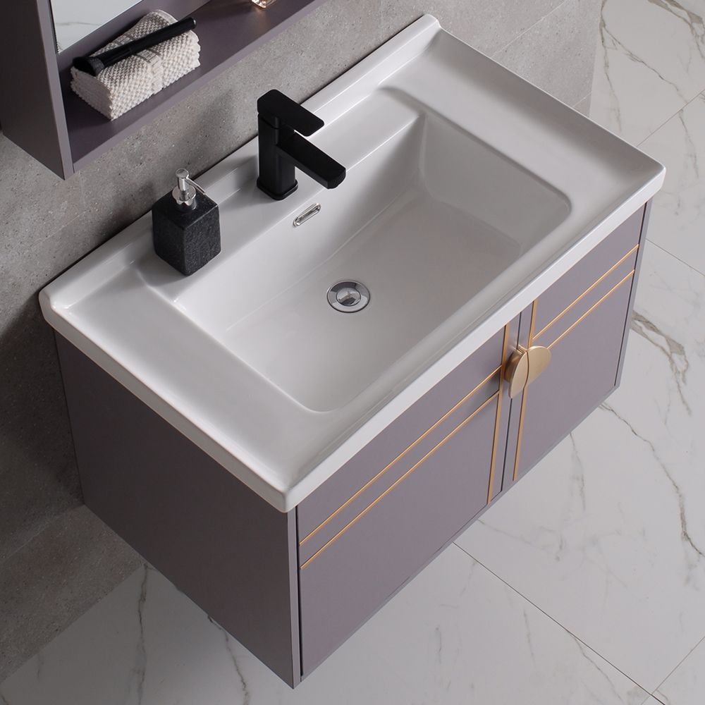 Purple Floating Bathroom Vanity Wall Mounted 31" Ceramic Single Sink