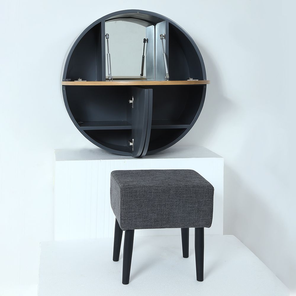 Modern Round WallMount Makeup Vanity Table Set with Mirror Gray Makeup