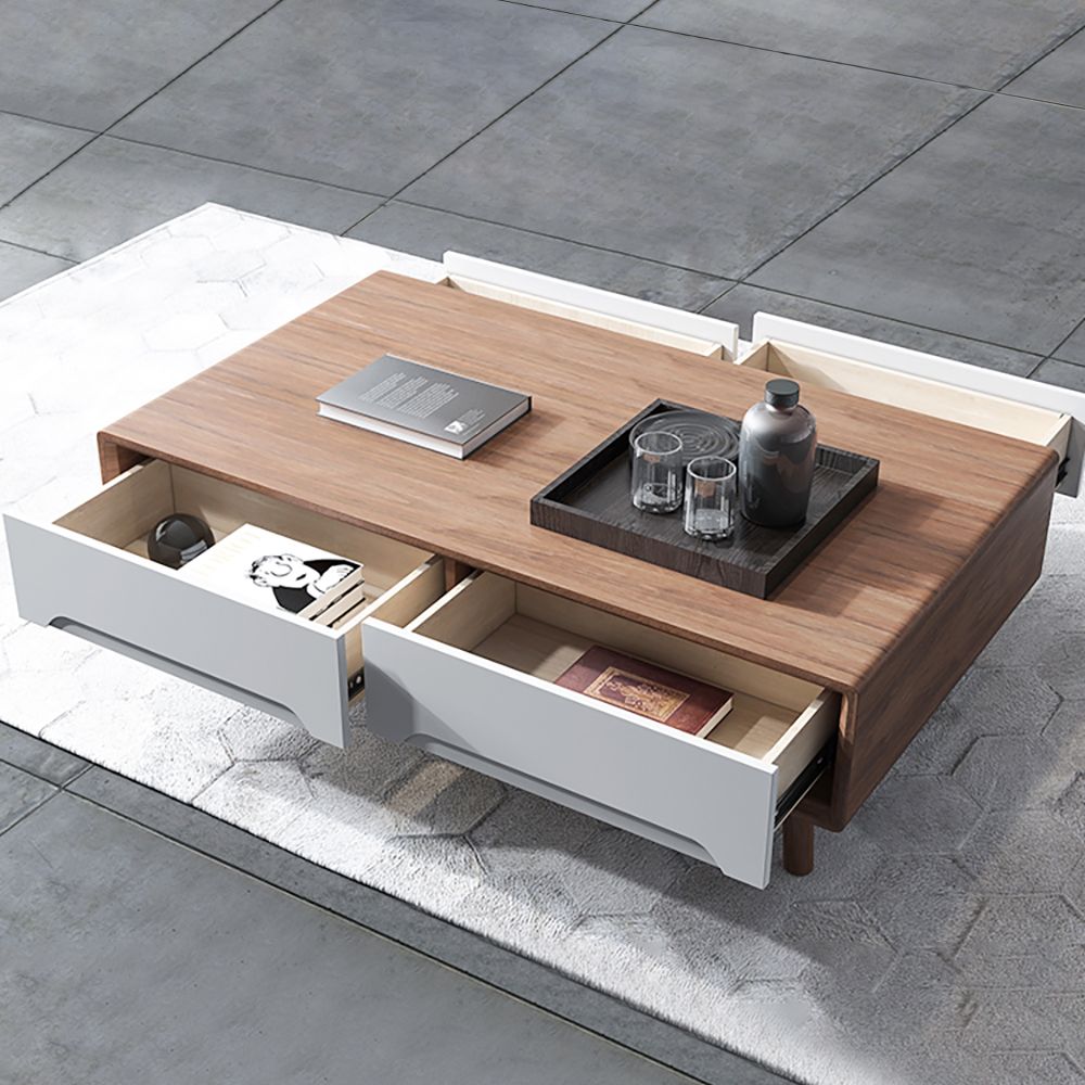 White Modern Coffee Table with Drawers in Oak