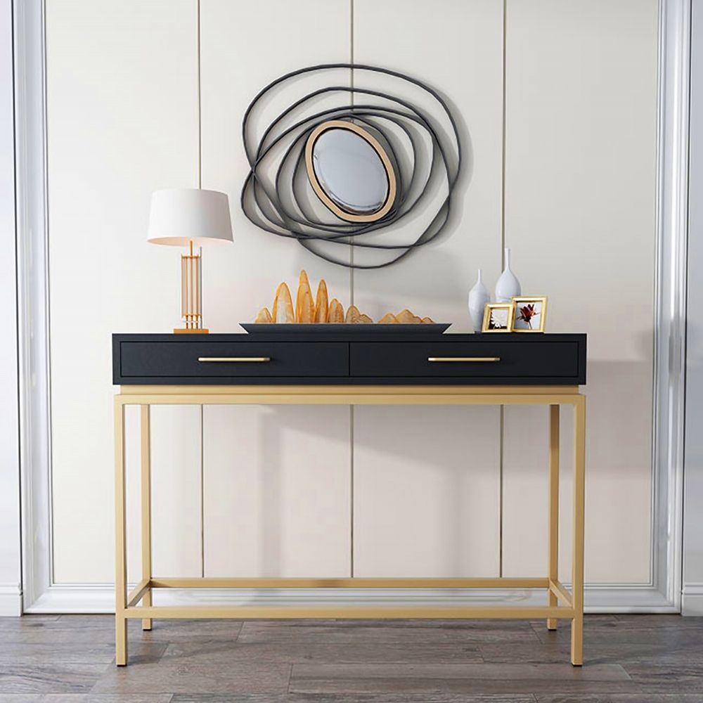 Black Console Table with Drawer Entryway Table Contemporary for Hallway