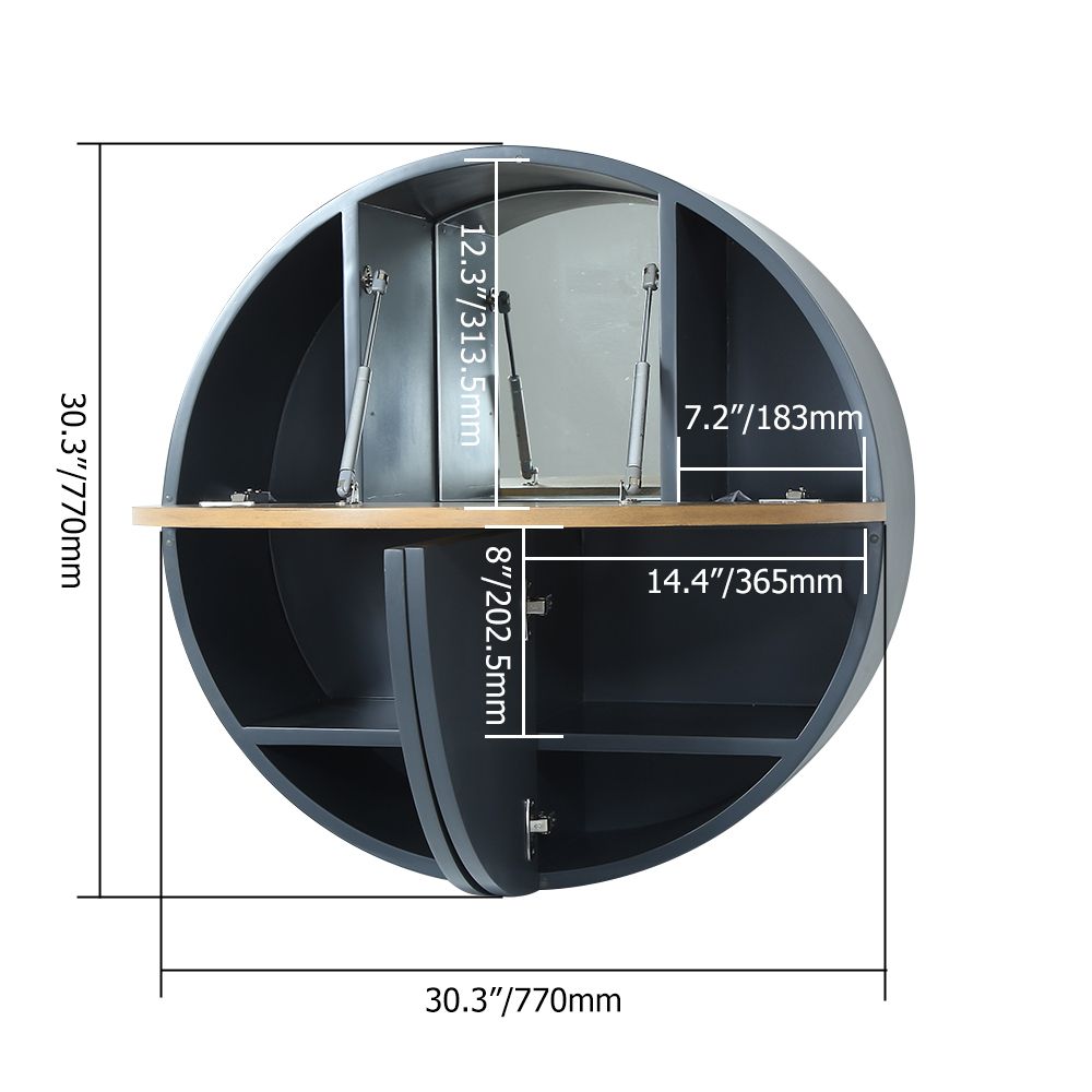 Modern Round WallMount Makeup Vanity Table Set with Mirror Gray Makeup