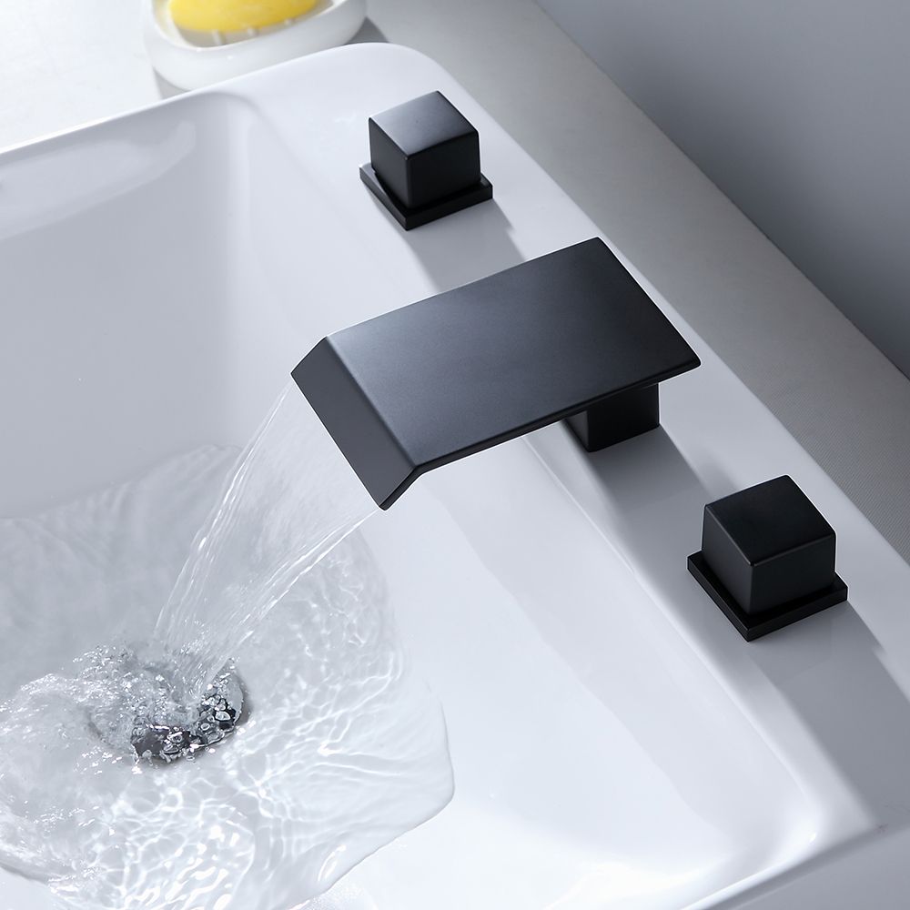 Moda Matte Black Waterfall Widespread Bathroom Sink Faucet Square Double Handle