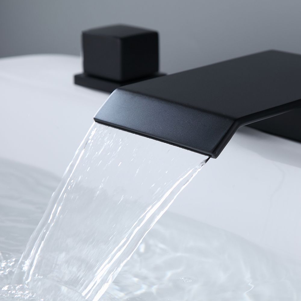 Moda Matte Black Waterfall Widespread Bathroom Sink Faucet Square