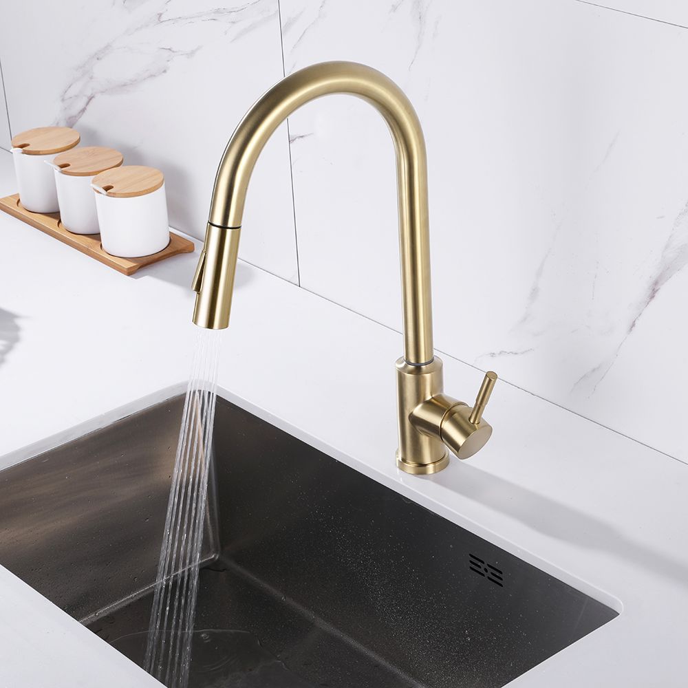 Brushed Gold Touch Kitchen Faucet Stainless Steel Pull Out Spray Single