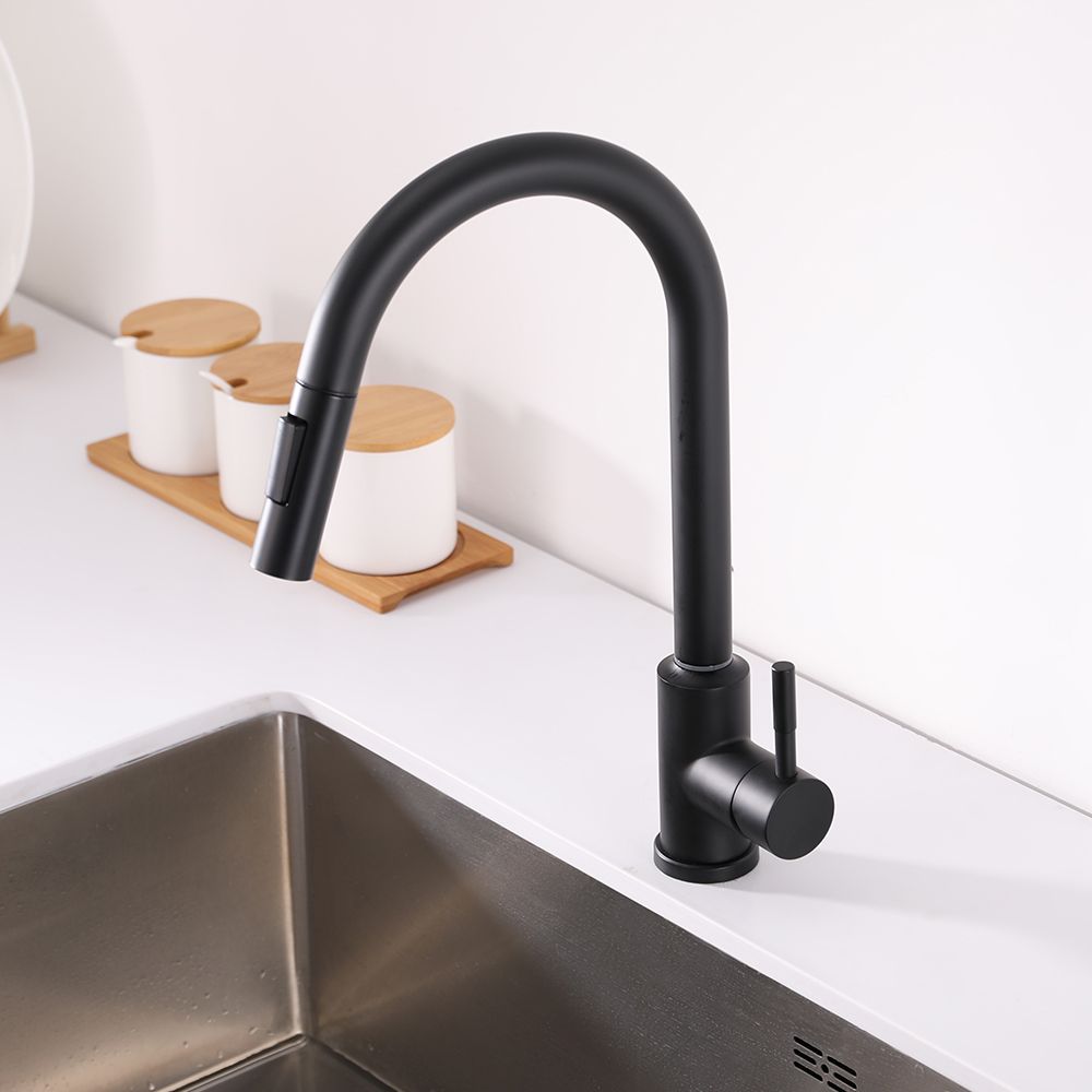 Matte Black Touch Kitchen Faucet Stainless Steel Pull Out Spray Single