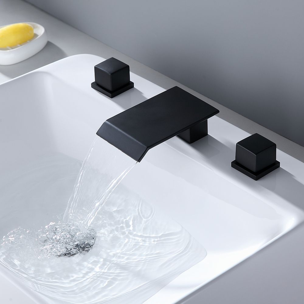 Moda Matte Black Waterfall Widespread Bathroom Sink Faucet Square