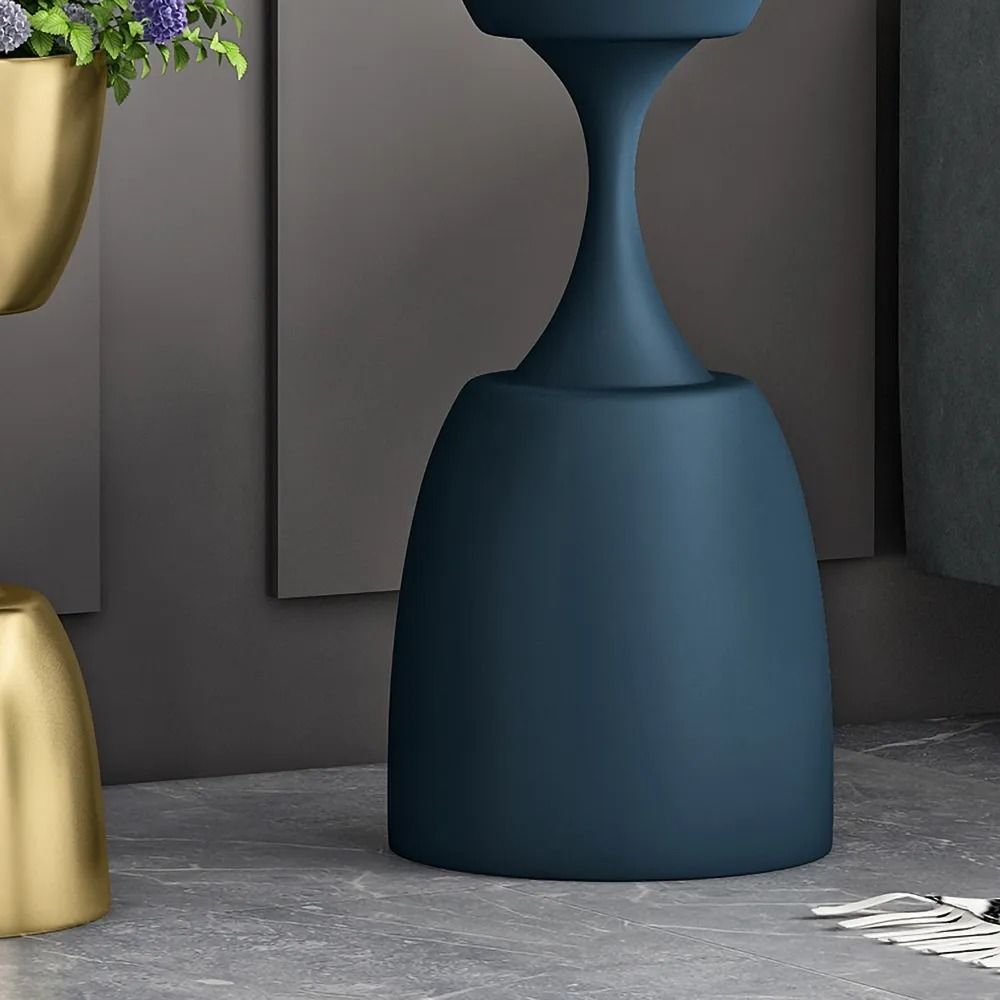 Modern Blue Plant Pots Hourglass Indoor Planter Metal Set of 2