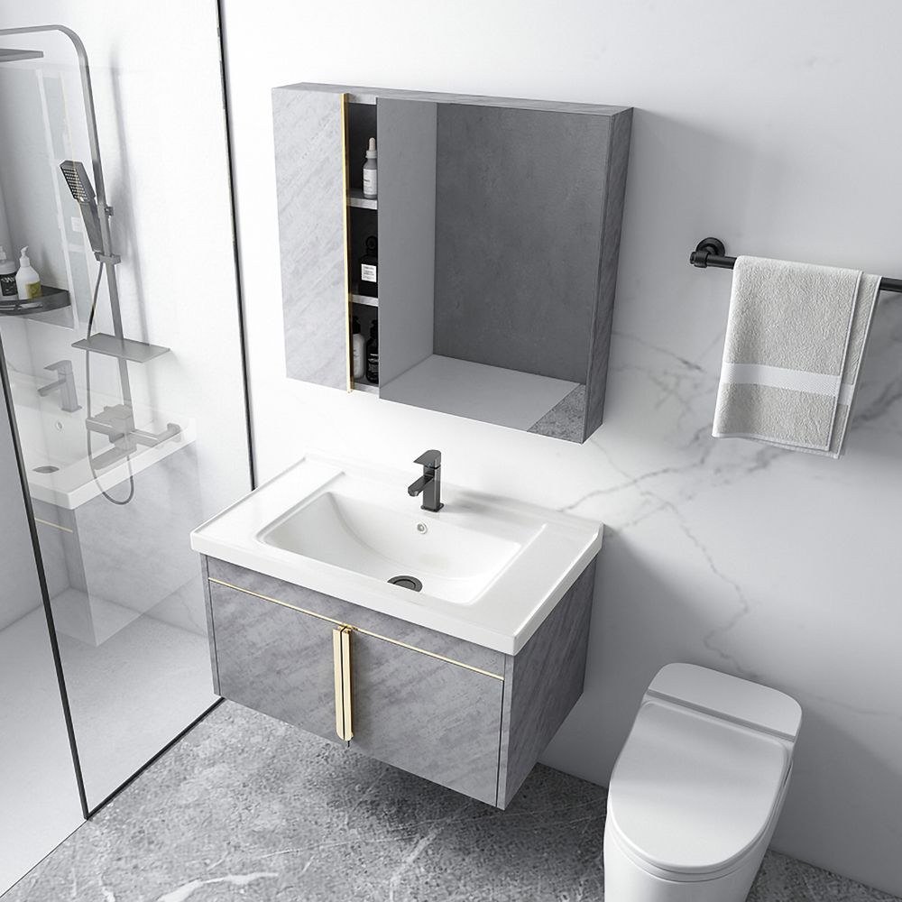 Gray Floating Single Sink 31" Bathroom Vanity Set with Cabinet