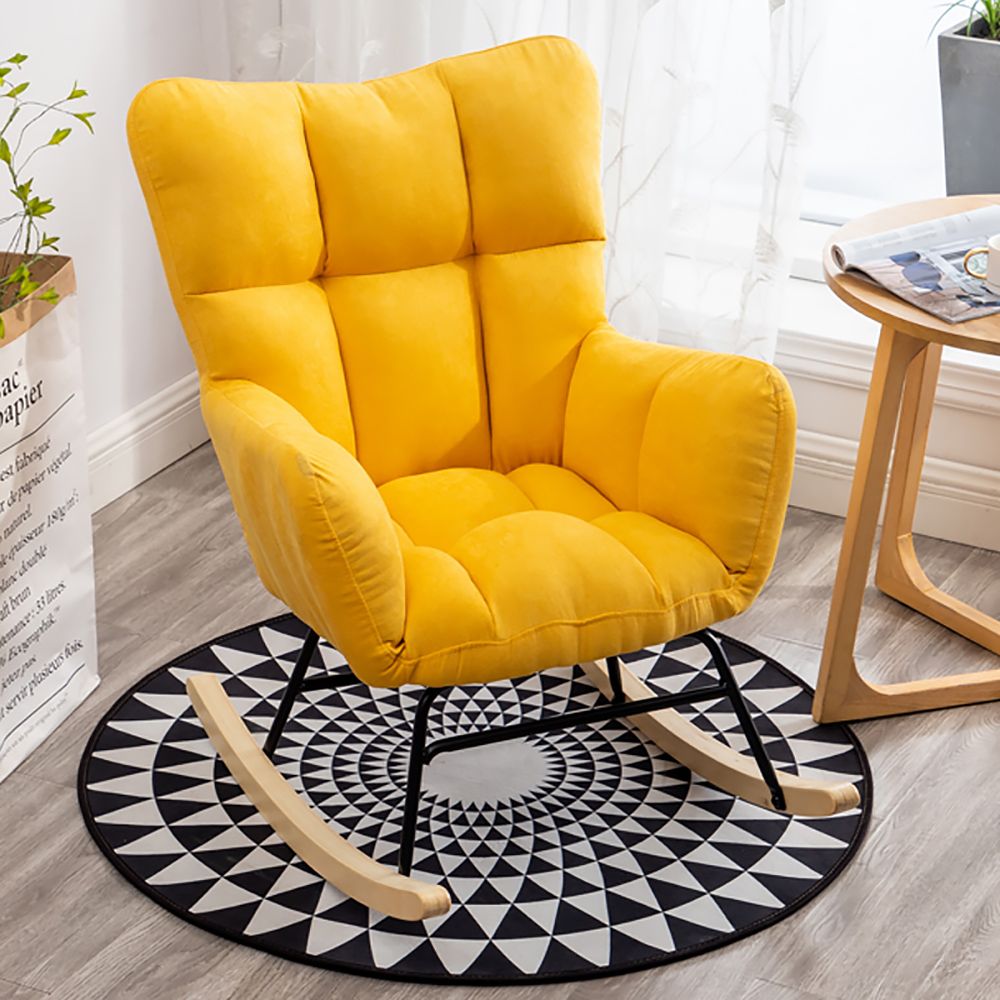 Yellow Modern Accent Chair Tufted Upholstered Cotton & Linen Rocking Chair
