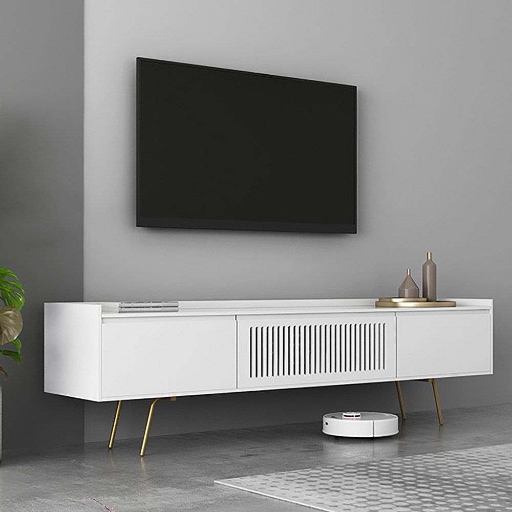 86" White TV Stand Nordic Media Console with 2 Doors in Large