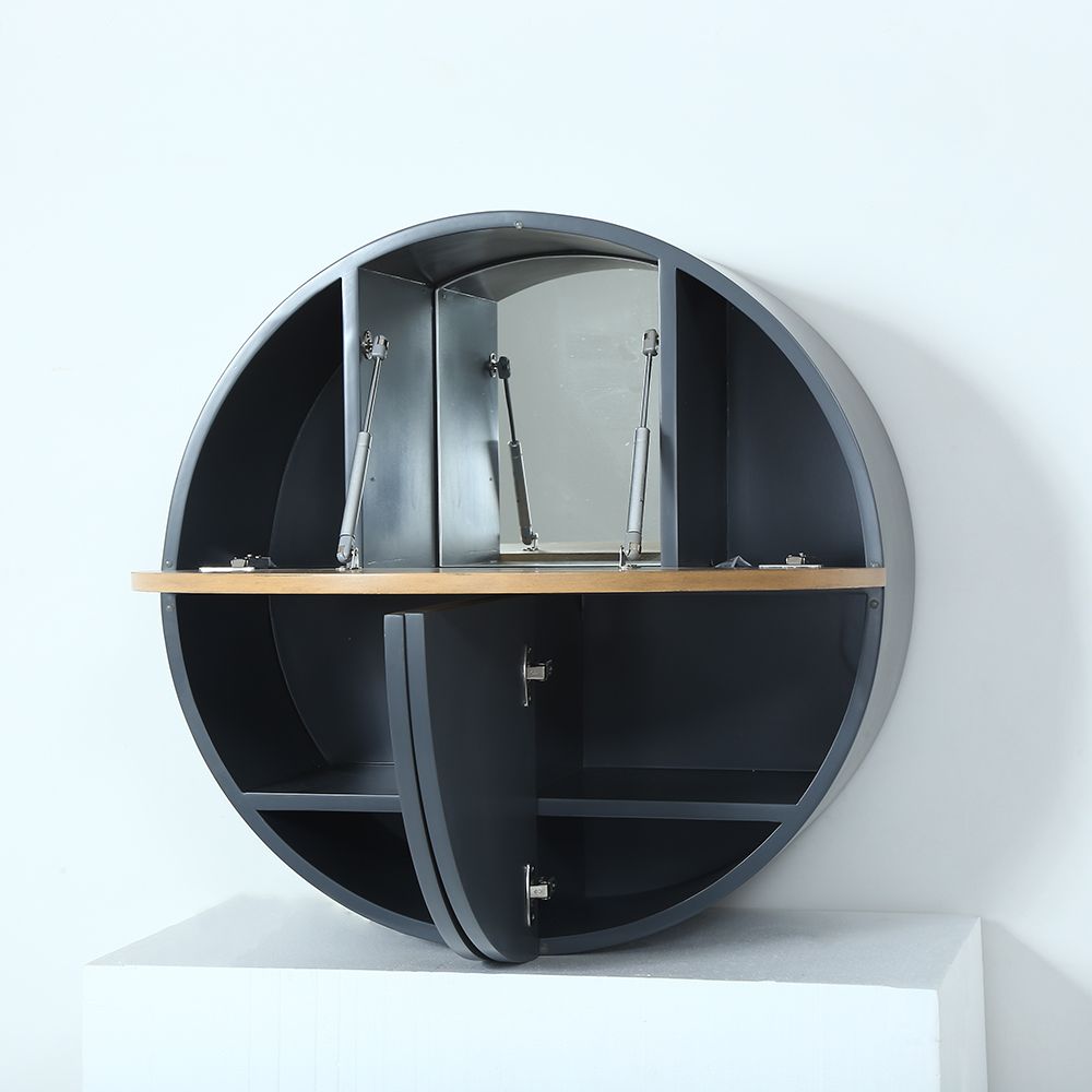 Modern Round WallMount Makeup Vanity Table Set with Mirror Gray Makeup