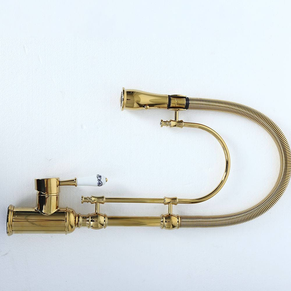 High Arc Dual-Mode Pulldown-Küchenarmatur aus massivem Messing mit