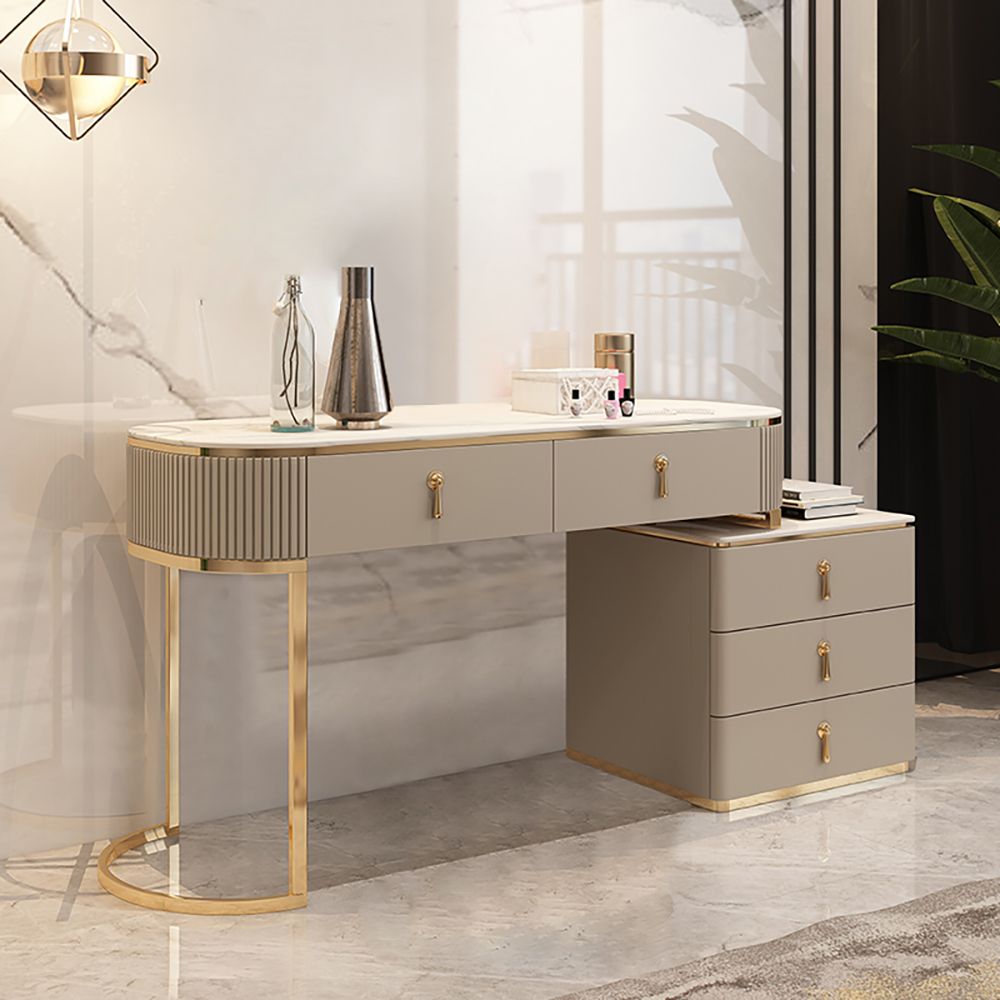 Champagne Nordic Makeup Vanity Schminktisch mit 5 Schubladen, ausziehbar