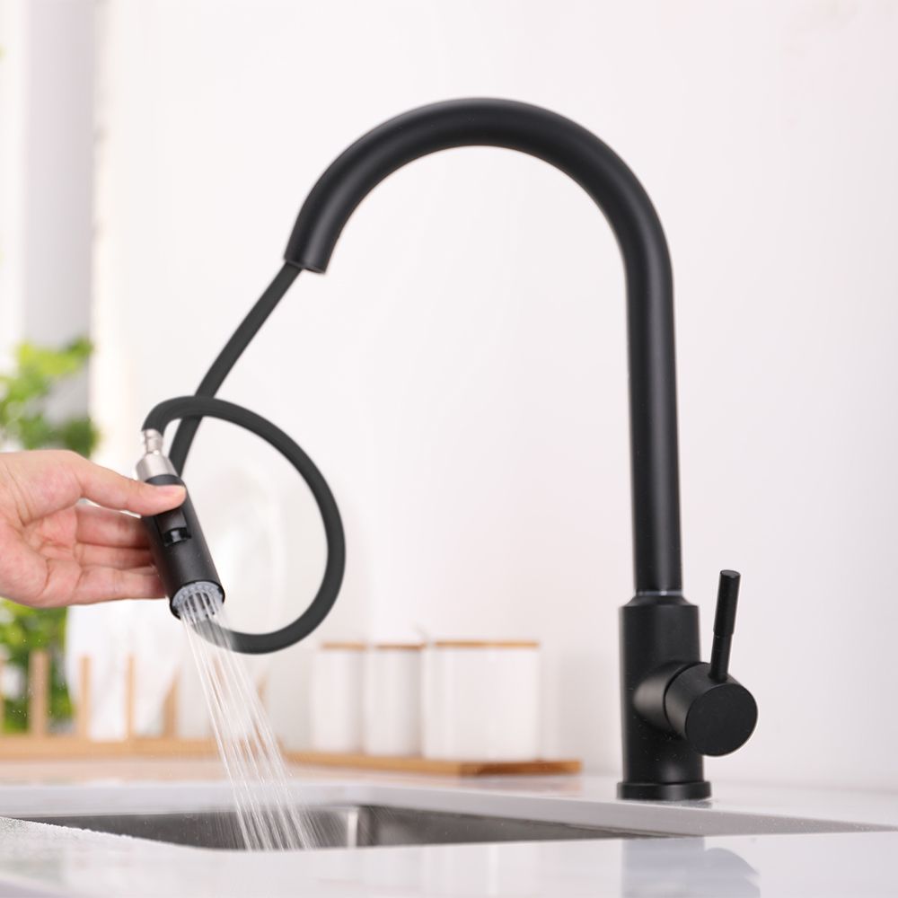 Matte Black Touch Kitchen Faucet Stainless Steel Pull Out Spray Single