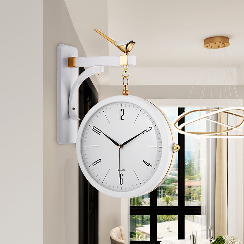 Nordic DoubleSided Wall Clock White Minimalist Hanging Colorized Clocks