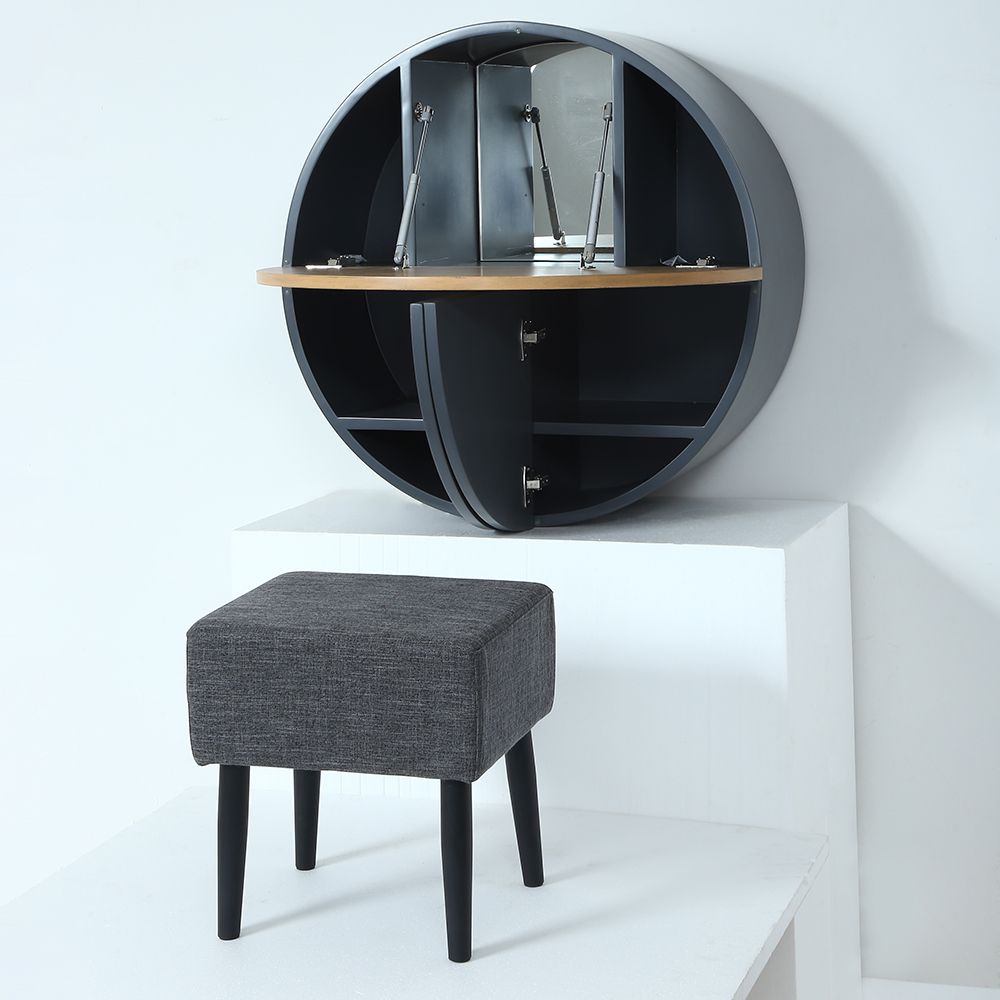 Modern Round WallMount Makeup Vanity Table Set with Mirror Gray Makeup
