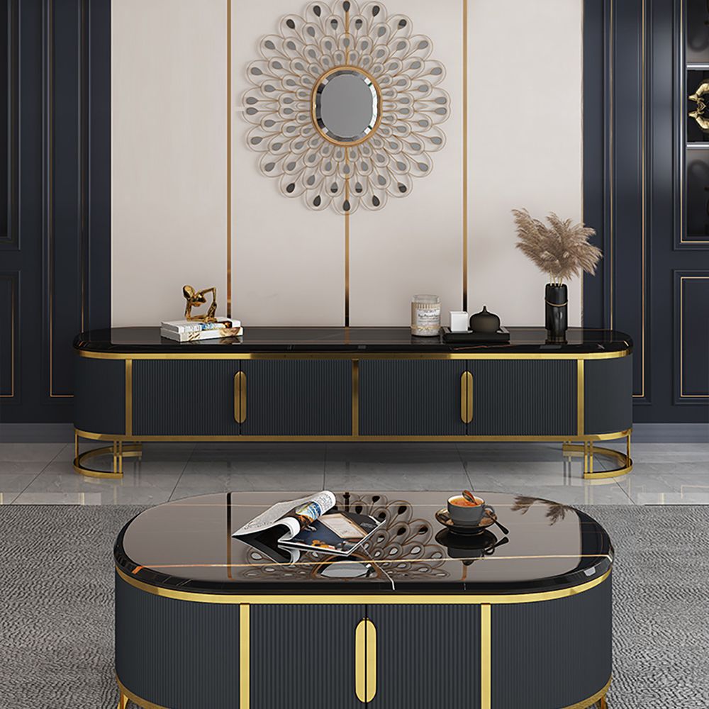 Modern Gray TV Stand Faux Marble Top 4 Door 2 Shelf Media Console Gold   0d62d4bf152047dfa0e88ccd98cacb70 