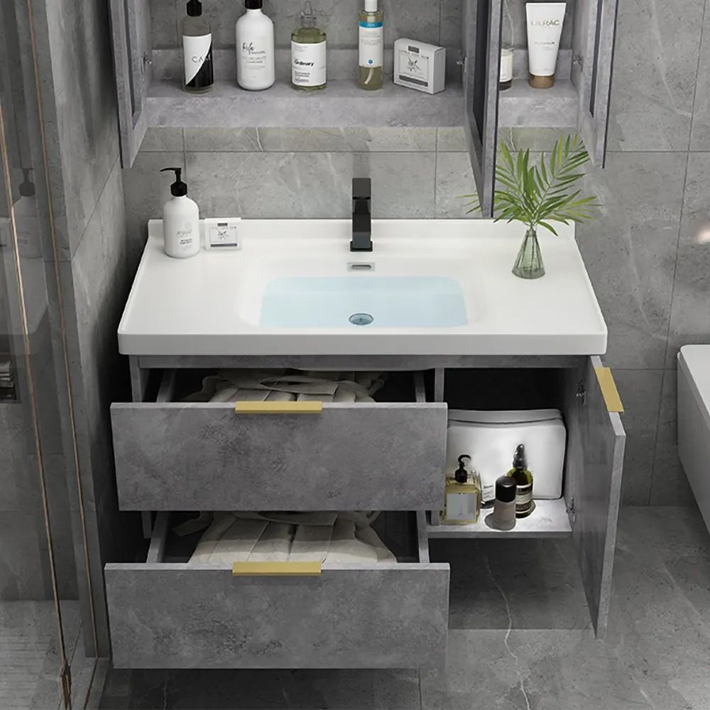 810mm Grey Bathroom Vanity Ceramic Floating Bathroom with 2 Drawers