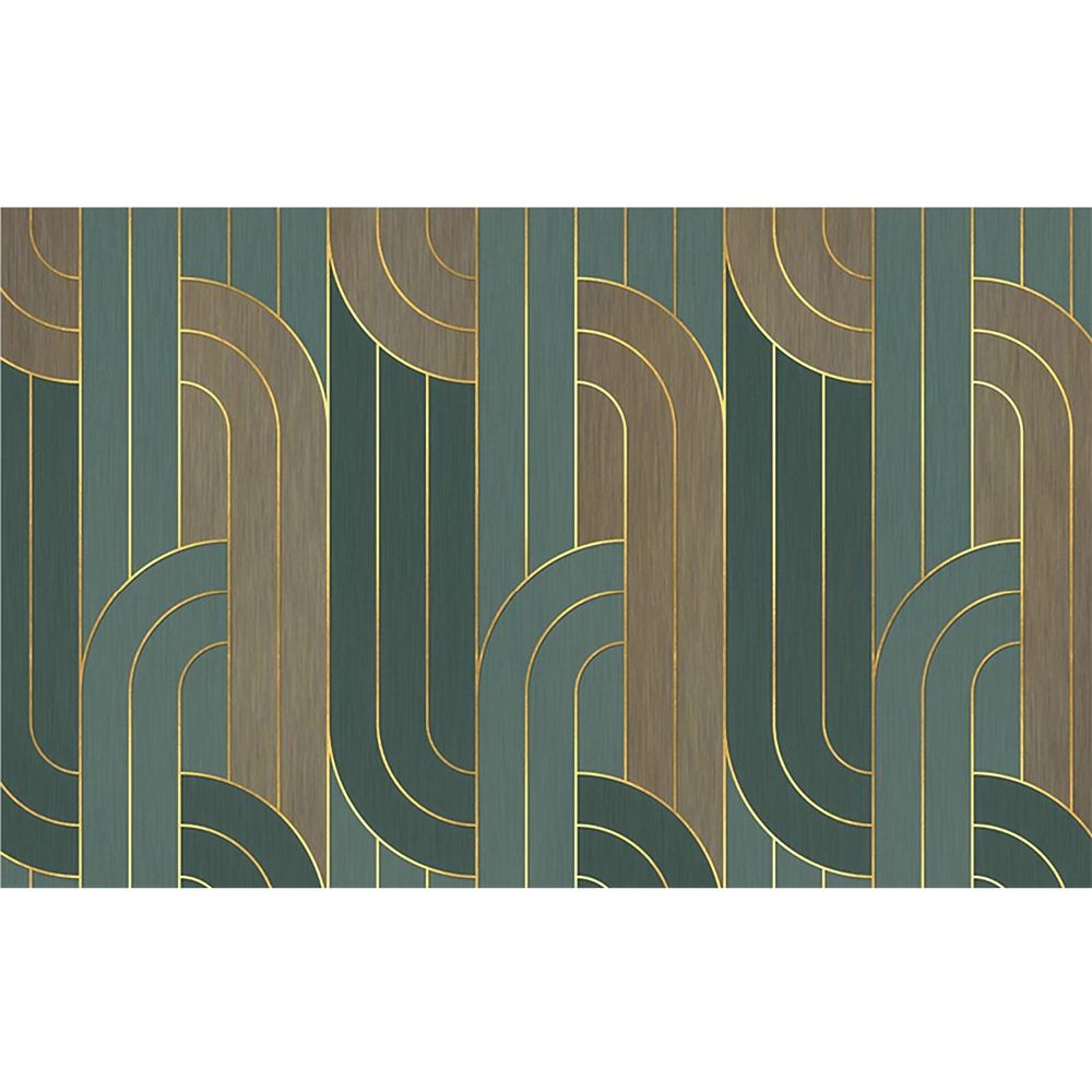 Metallic Geometric Wallpaper Green & Gold 33' x 19.7" Satin Wallpaper Roll