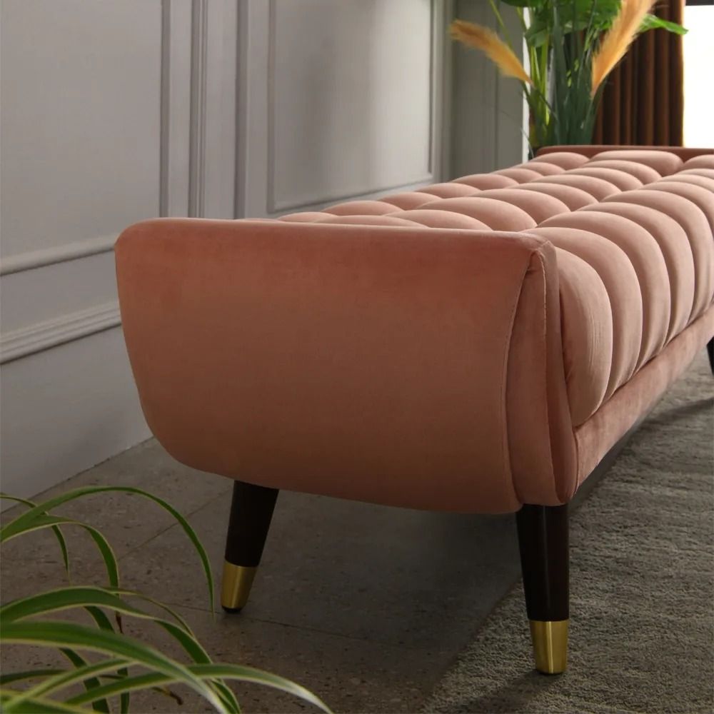 Modern Entryway Bench Pink Velvet Upholstered Ottoman Bench For End Of Bed