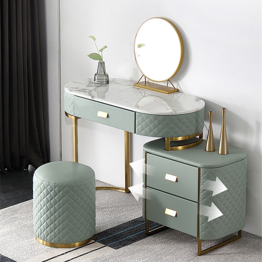Green Makeup Vanity Set Expandable Dressing Table with Cabinet Mirror ...