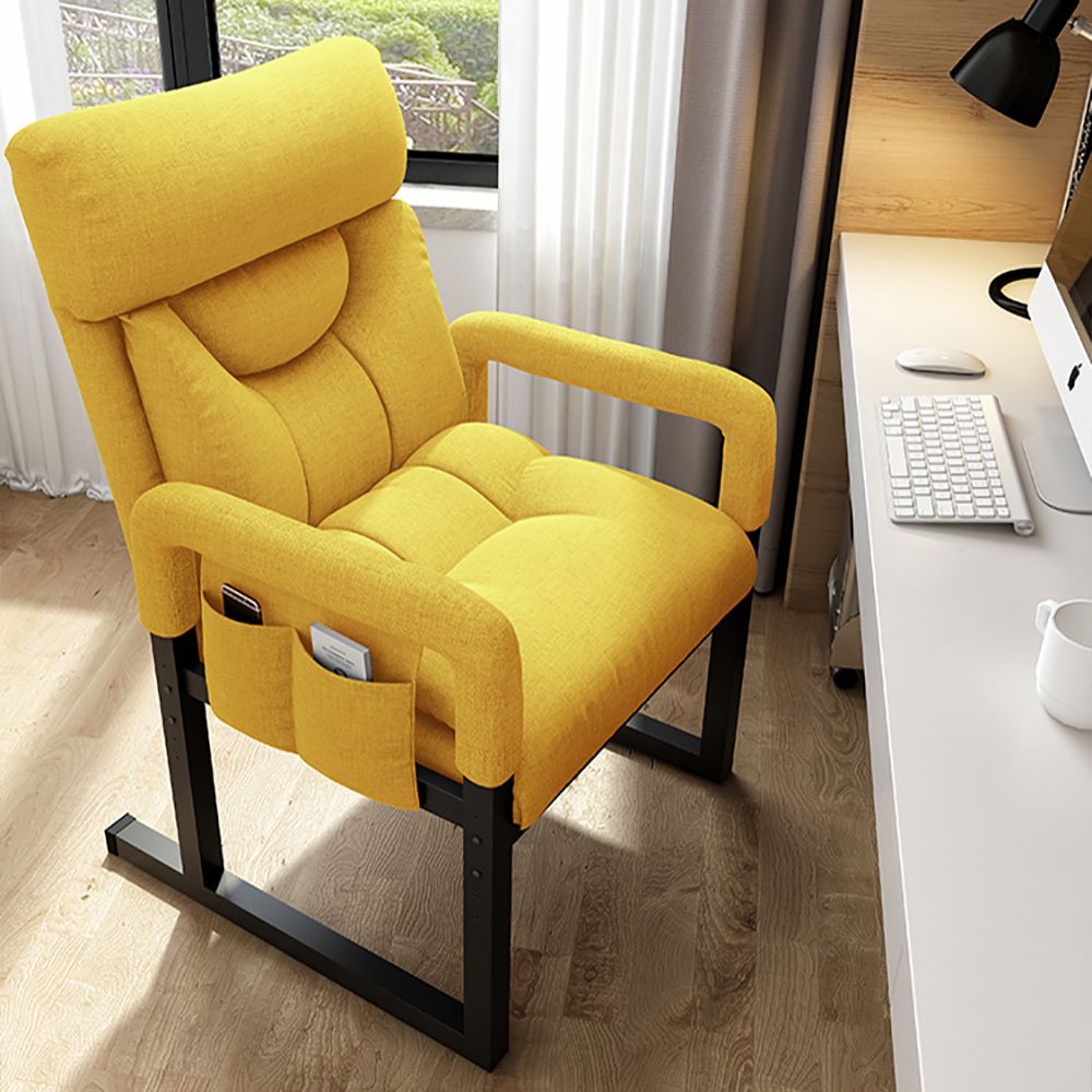 Yellow Office Chair Cotton&linen Task Chair Adjustable Chair with Storage Design