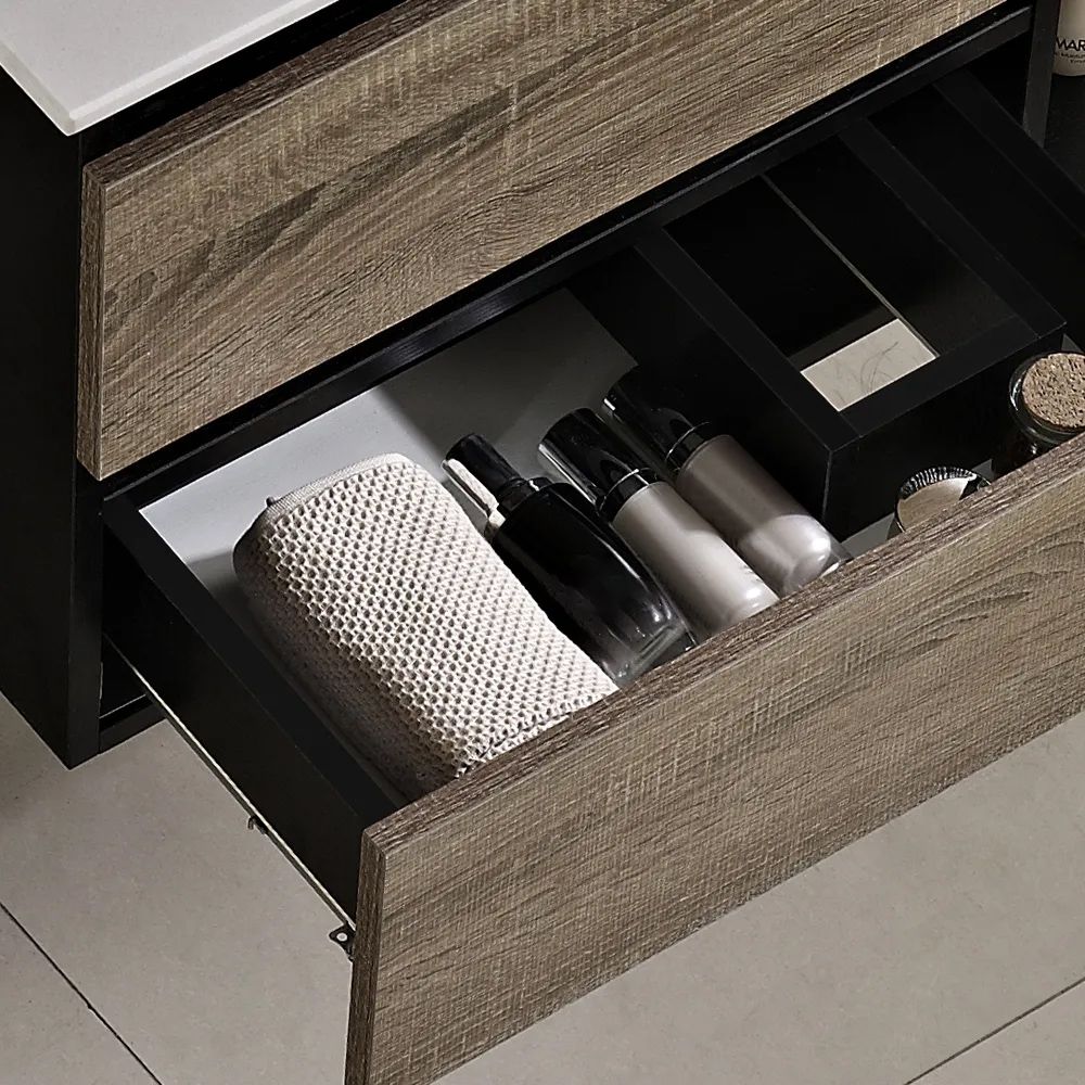 810mm Nordic Bathroom Vanity Single Ceramic Basin Floating Drawer Shelf in Small