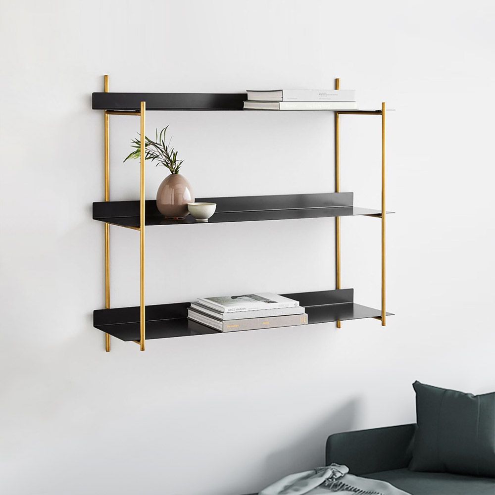 Nordic Floating Shelves Wall Shelf in Black & Gold 3-Tier