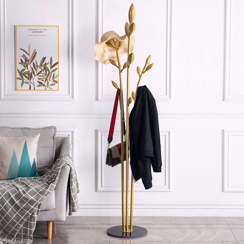 75" Gold Modern Unique Metal Coat Rack Marble Base