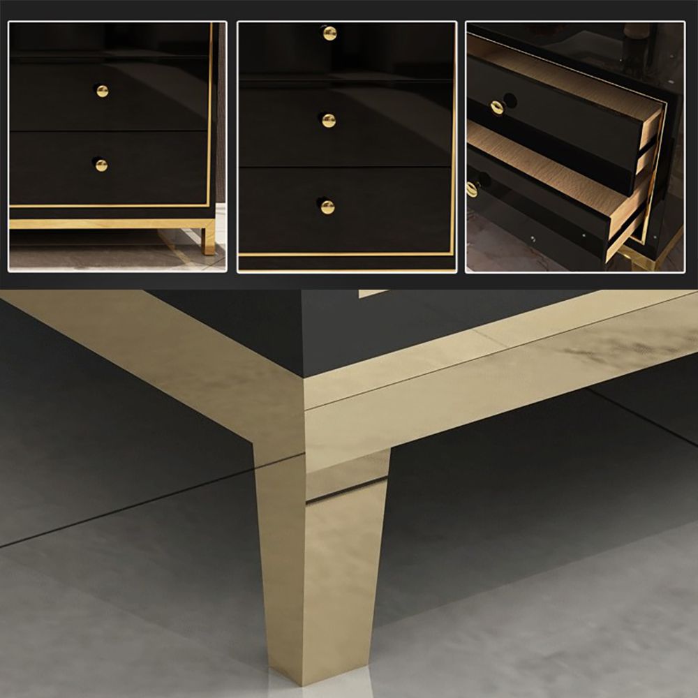 Modern 47" Black with Gold Sideboard 6 Drawers Buffet Cabinet