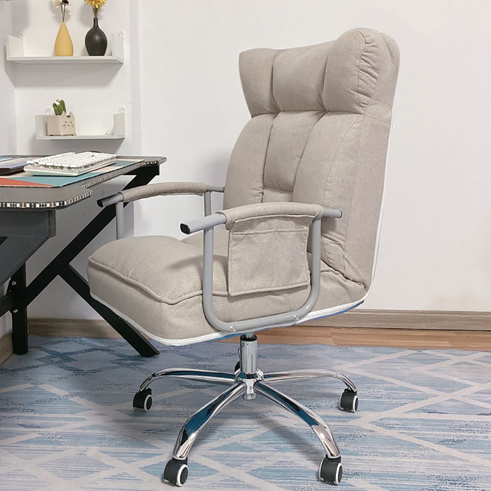 Khaki Cotton&Linen Modern Task Chair for Desk Upholstered Swivel Office Chair Adjustable Backrest