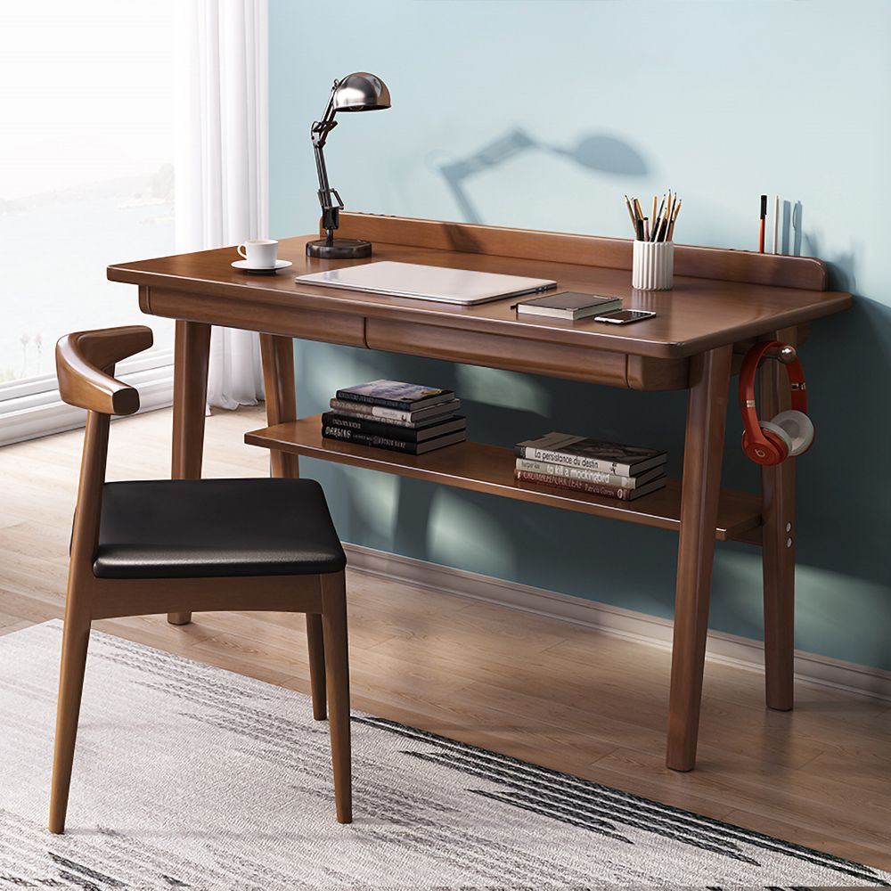 47" Rectangular Writing Desk with Drawers & Shelf Walnut