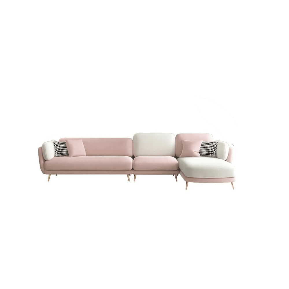 126" Pink Sectional Sofa Velvet Upholstered Modern Couch for Living Room
