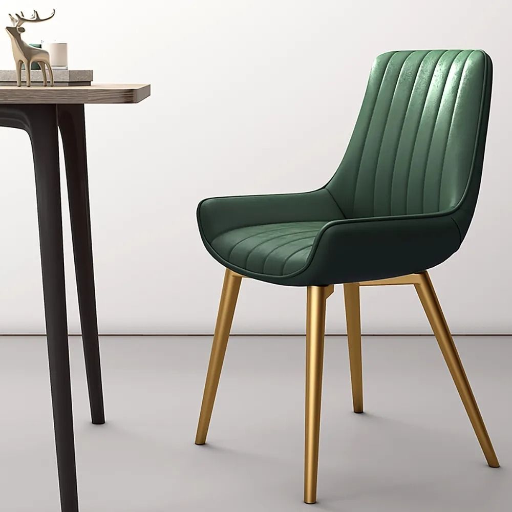 Dining Chair High Back Upholstered PU Leather in Gold Legs Dining Chair