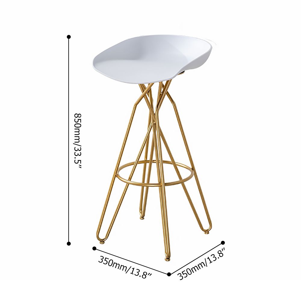 White Modern Plastic Seat Counter Height Bar Stool with Footrest in Gold