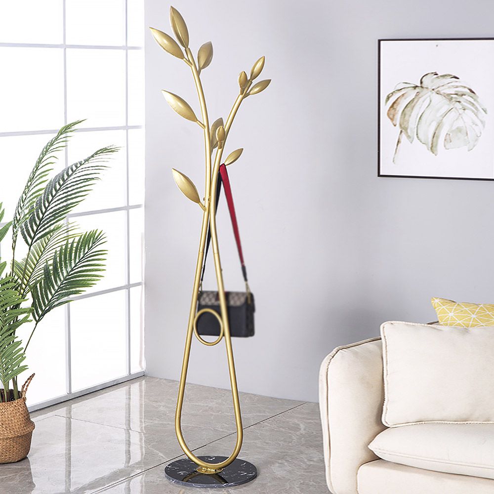 78'' Gold Freestanding Flower BudShaped Coat Rack Marble Base